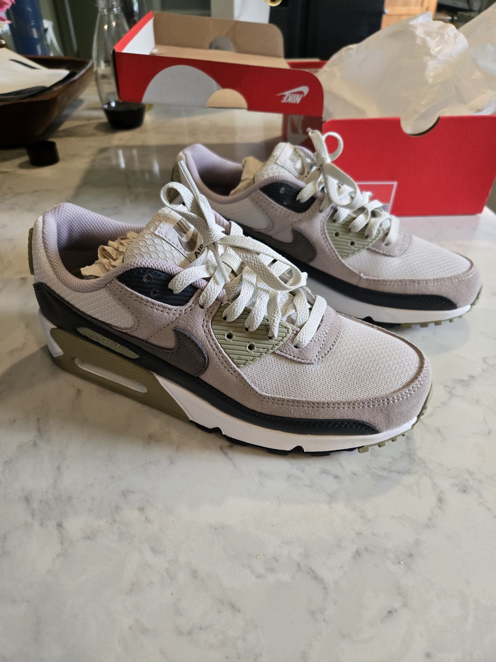Nike Air Max Sneakers in Light Grey and Olive Men's Size 8.5